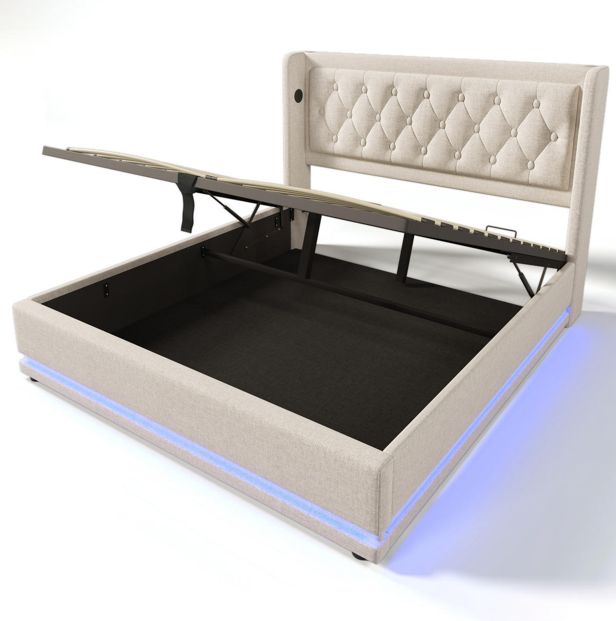 POLSTERBETT 160/200 cm mit Bettkasten, LED und USB-C in Beige - Beige, Textil (160/200cm) - BEAOK