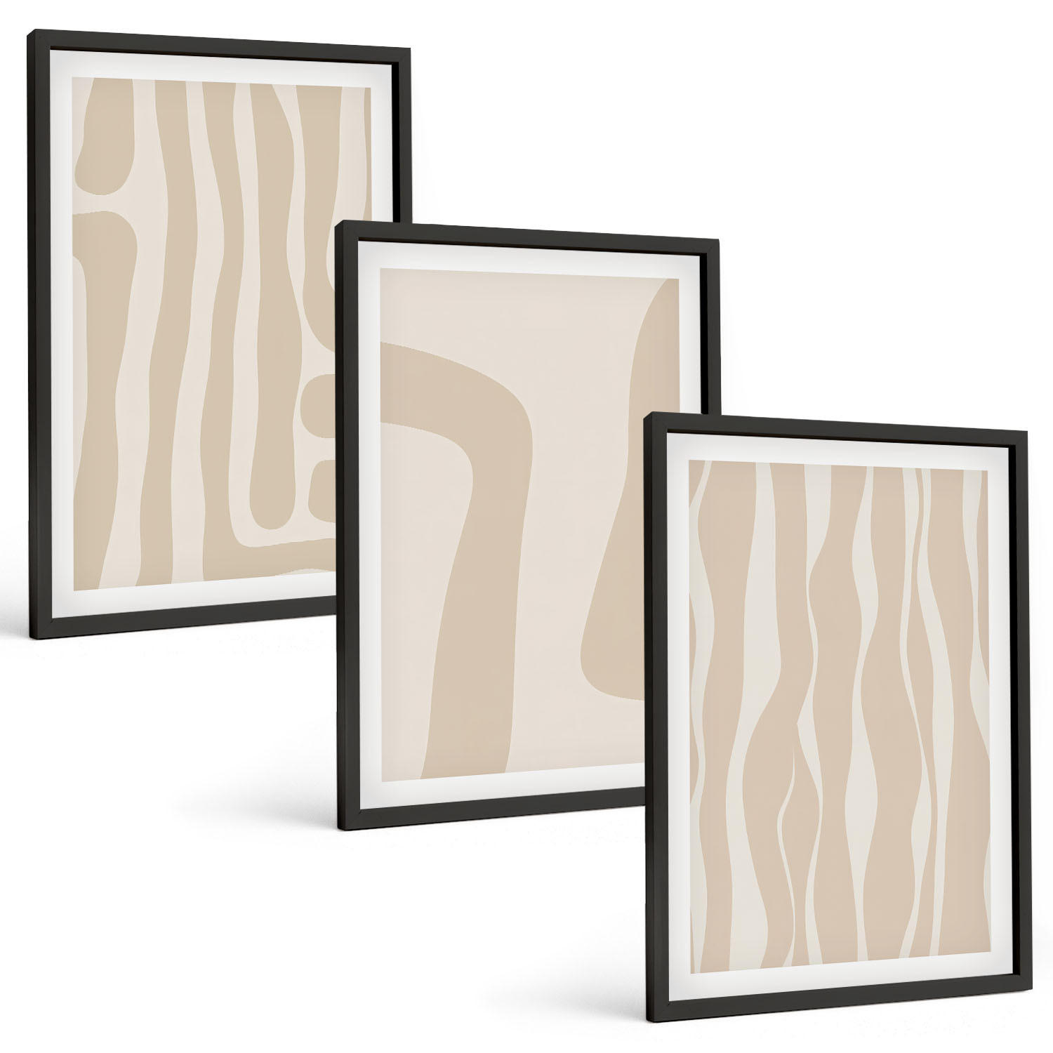 BILDER SET 3er Set - 40x60 cm Schwarzer Rahmen - Abstrakte Boho-Muster - Schwarz, Kunststoff (40/60cm) - TULUP
