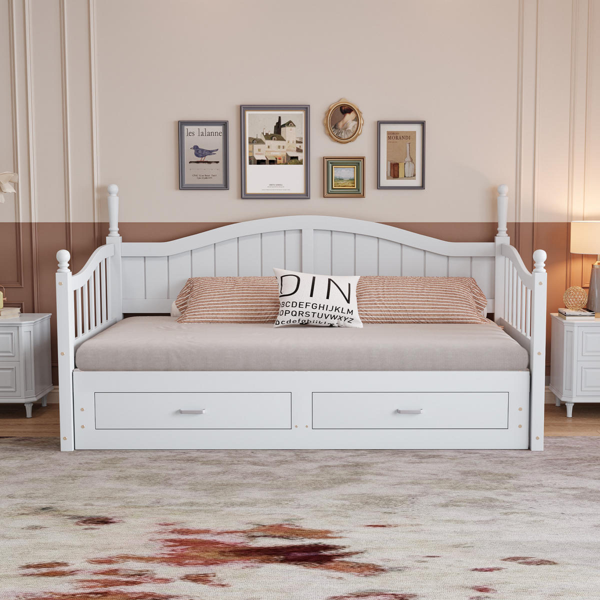 BETT Ausziehbares Schlafsofa 90/190 cm Weiß aus Massivholz mit Schubladen und Lattenrost - Weiß, Holzwerkstoff (90/190cm) - OKWISH