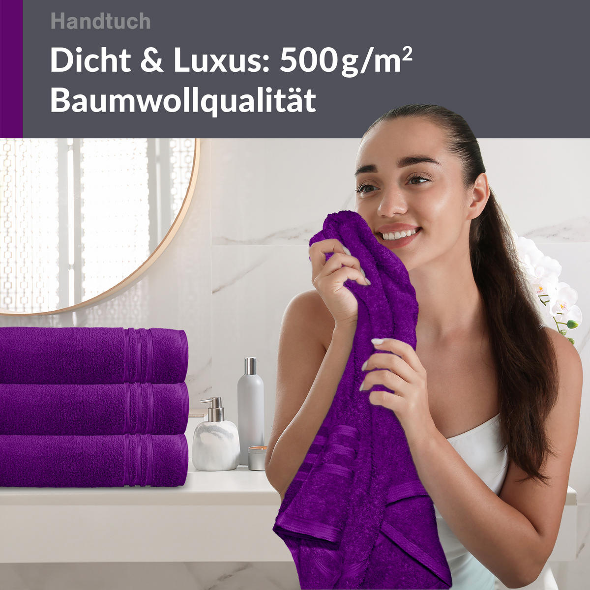 HANDTUCH 50x100 cm London Aubergine Lila 4er Set - Aubergine, Textil (50/100cm) - Lashuma