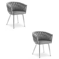 STUHL Hellgrau 61x55 cm ORION Samt Chrombeine 2 Stück - Hellgrau, Metall (61/44/55cm)