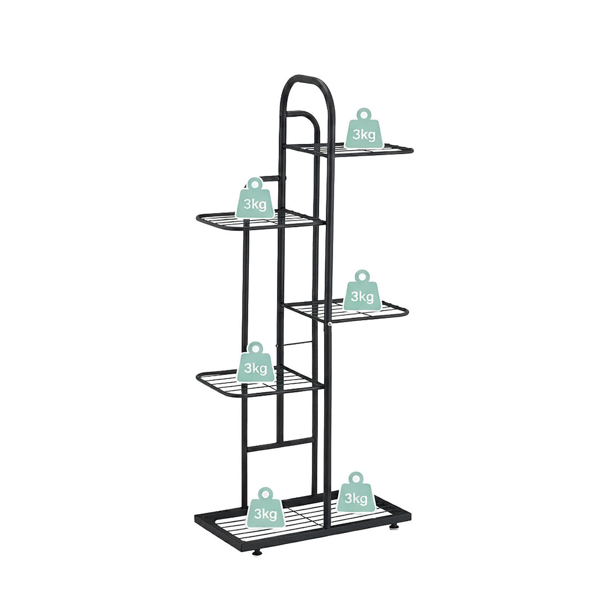 PFLANZENSTÄNDER Schwarz 5 Ablagen Stahl - Schwarz, Metall (45/96/22cm) - Relaxdays