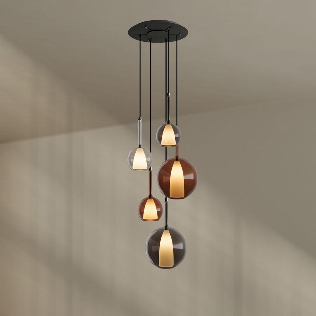 GALERIELEUCHTE Belluna 5-flammig Mehrfarbig Ø 14/24cm - Multicolor, Glas (24/24/45cm) - s.luce