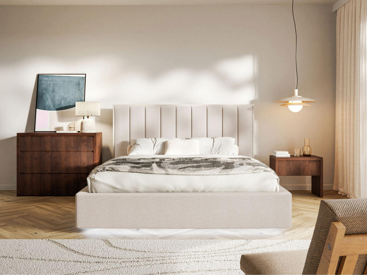 POLSTERBETT Togents Beige mit Chenillebezug, Bettkasten und LED, 140x200 cm - Beige, Textil (140/200cm) - Selsey