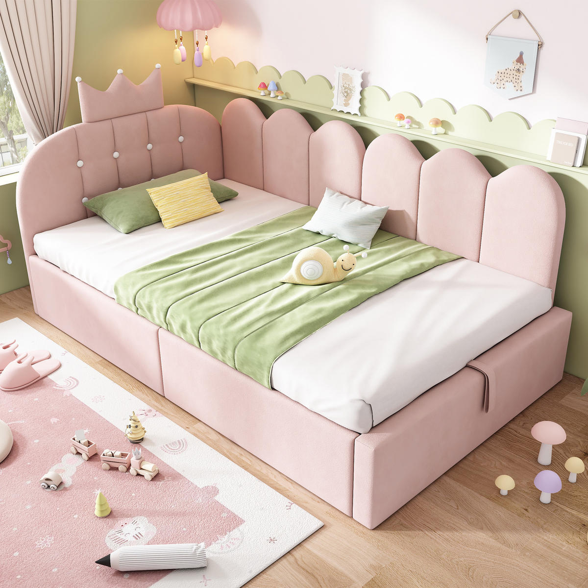 POLSTERBETT 90/190 cm aus Samt mit hydraulischem Stauraum und Kronen-Gitter-Design, Rosa - Rosa, Textil (90/190cm) - Redom