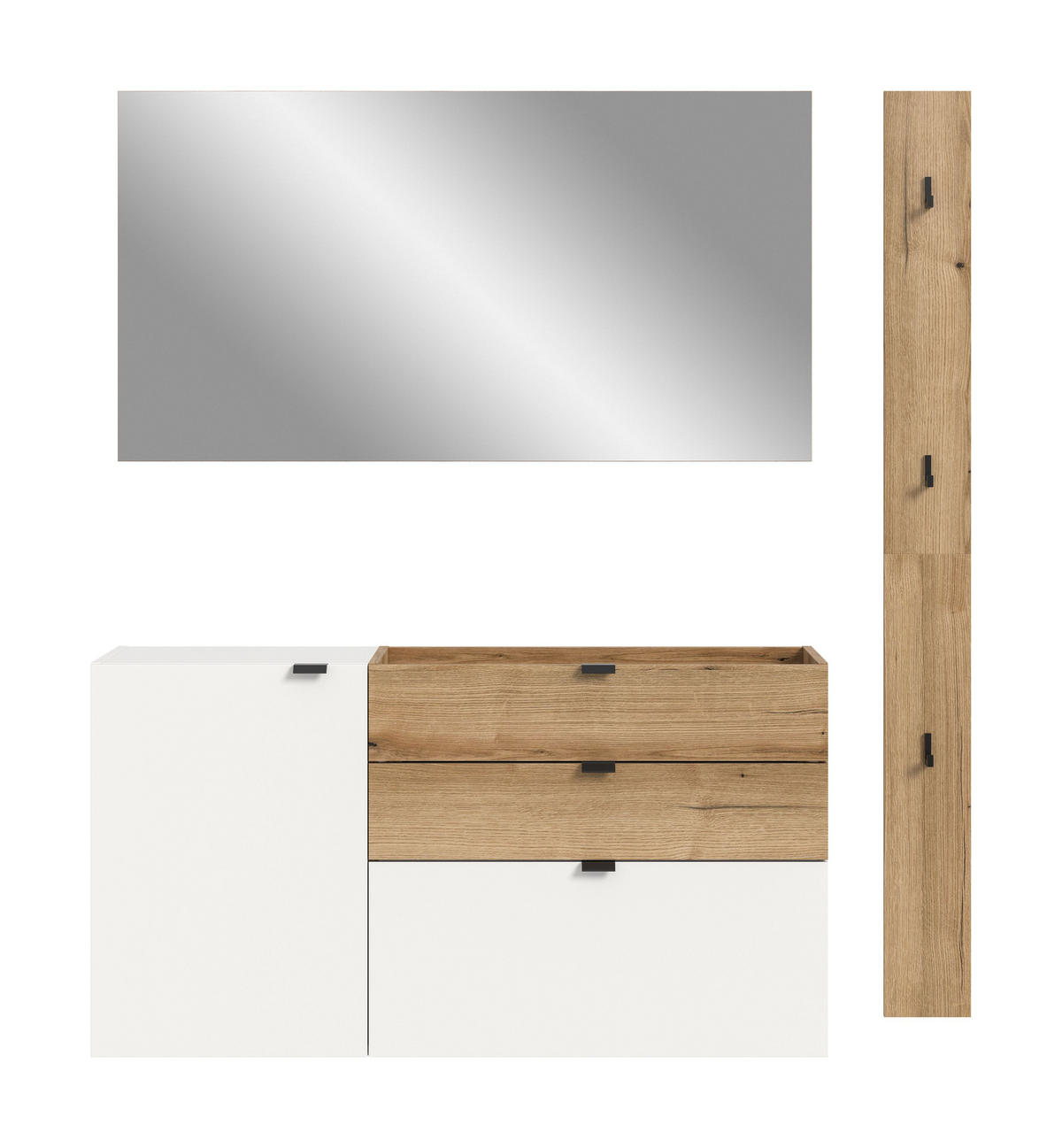 GARDEROBEN-SET NARO 3-tlg. (B/H/T: ca. 158/194/37 cm) in Weiß/weiß - Weiß, Holzwerkstoff (158/194/37cm)