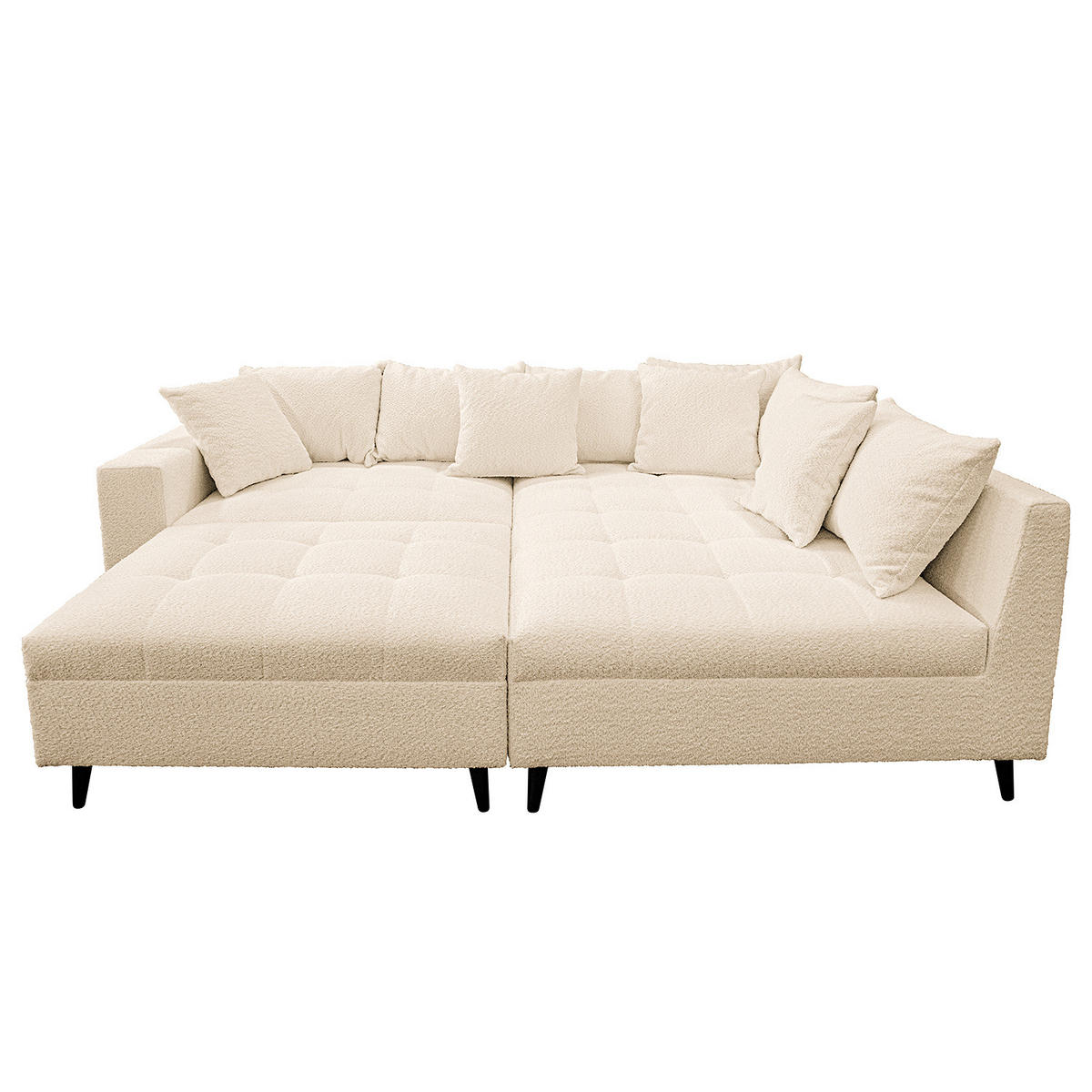 ECKSOFA mit Ottomane und Hocker - Beige/Schwarz, Birkenholz/Textil (247/174cm) - home24
