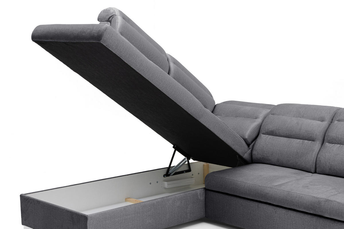 ECKSOFA U-Form CLOUD U Links mit Schlaffunktion 120x252 Velours Dunkelgrau - Dunkelgrau/Silberfarben, Holz/Kunststoff (320/103/202cm) - Muffo