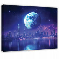 LEINWANDBILD Stadt Mond Blau 100x70 cm - Multicolor, Holzwerkstoff (100/70cm) - Wallarena