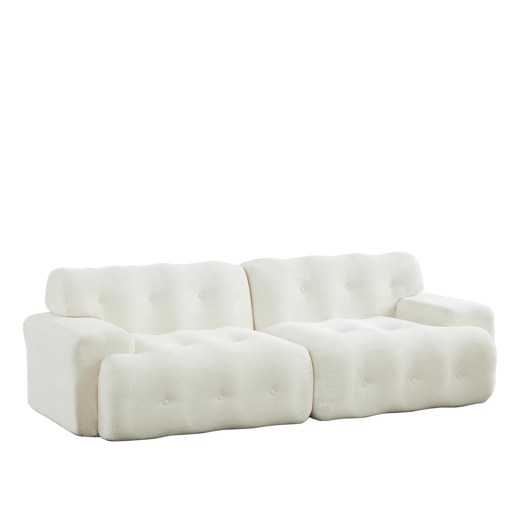 OKWISH POHOVKA 224/104/66 cm béžová z chenille s oblými hranami a prošíváním s knoflíky