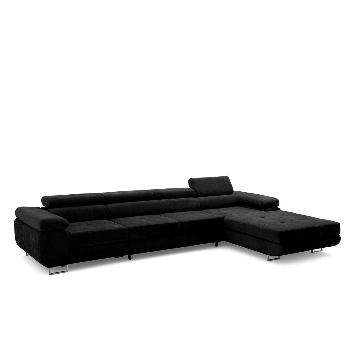 ECKSOFA ALONZO MAXI Rechts mit Schlaffunktion 125x195 Chenille Schwarz - Chromfarben/Schwarz, Holz/Textil (350/203cm) - Muffo