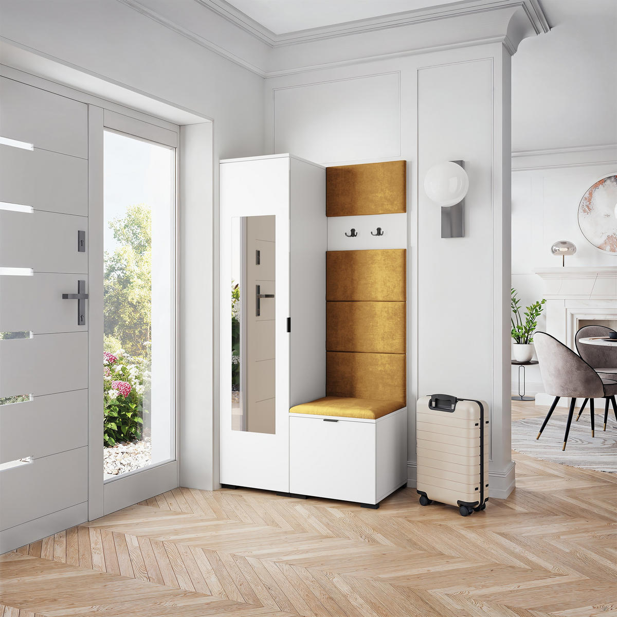 GARDEROBENSCHRANK VIRA 95/181/51 cm Modern Garderobe-Set Weiß - Gelb/Weiß, Holzwerkstoff (95/181/51cm) - MASSENO