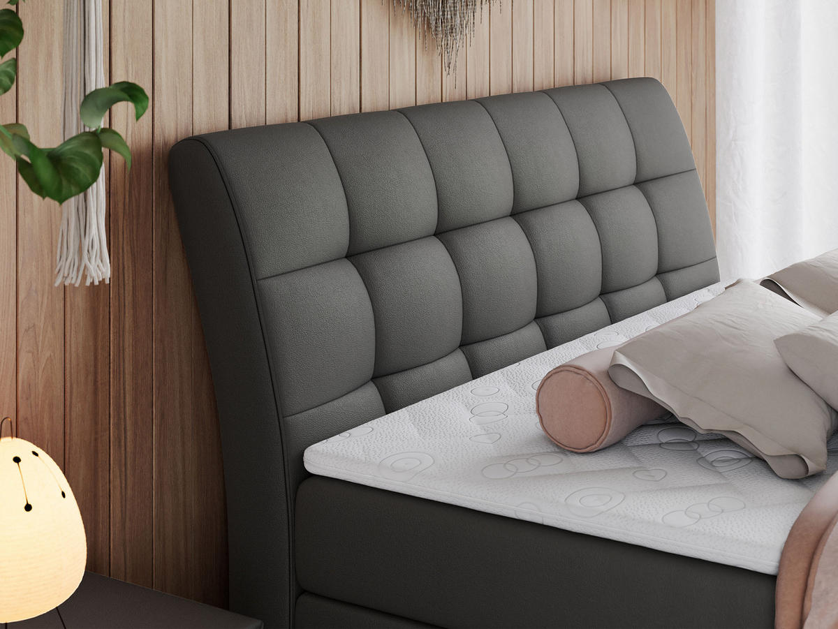 BOXSPRINGBETT GOLD-10 KING 180/200 Dunkelgrau Kunstleder - H3 - Dunkelgrau, Holz/Textil (180/200cm) - MKS