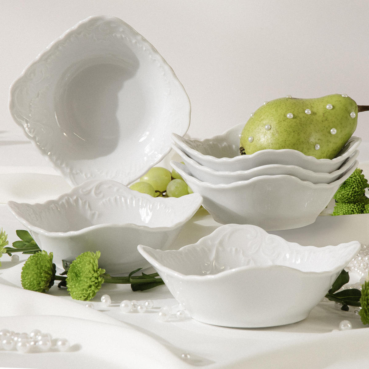 SALATSCHÜSSEL Cmielow Rococo 6-tlg - Weiß, Keramik (14cm) - KONSIMO®