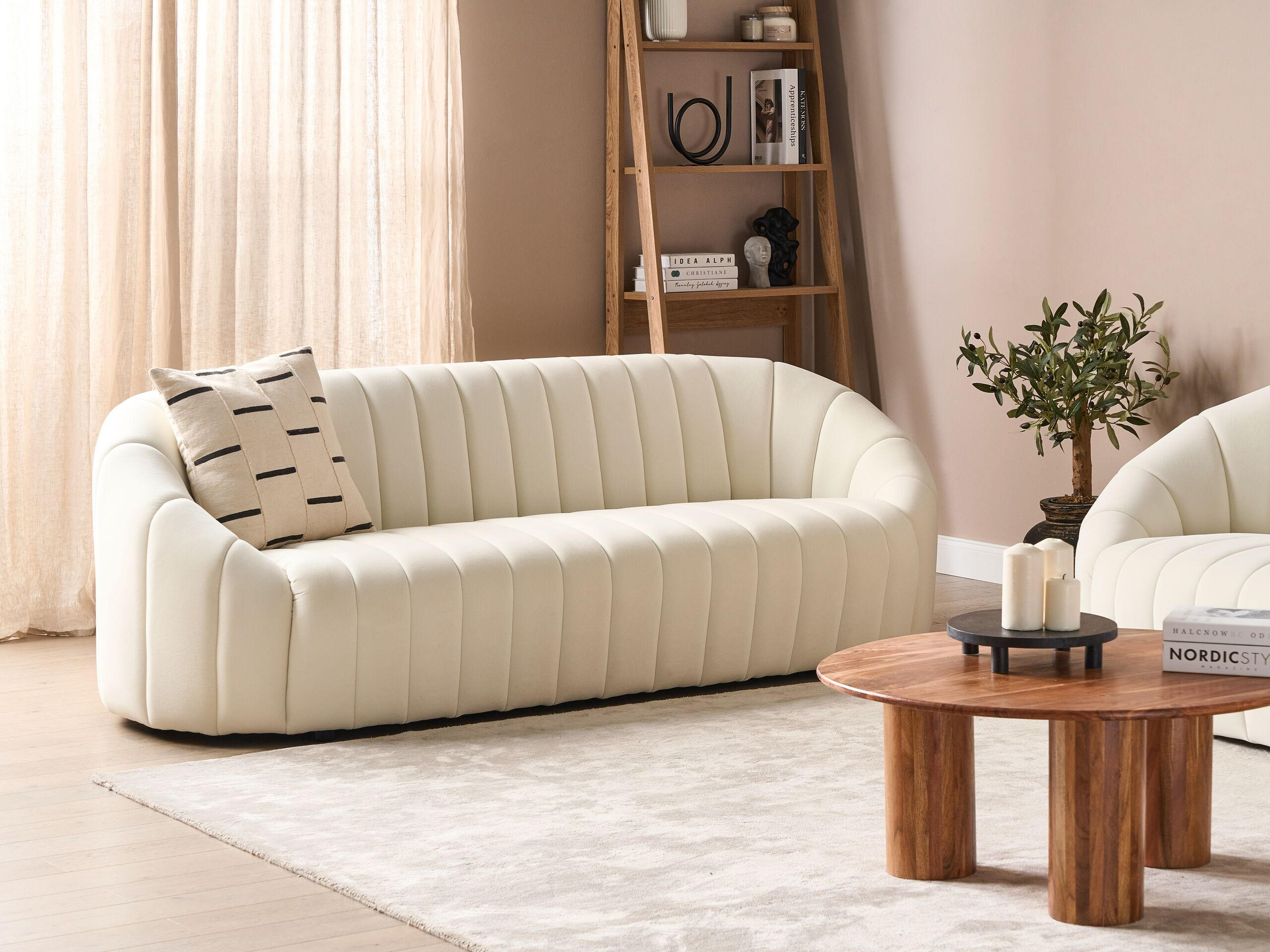 3-SITZER-SOFA Samtstoff cremeweiß Malung - Weiß, Textil (200/68/79cm) - Beliani