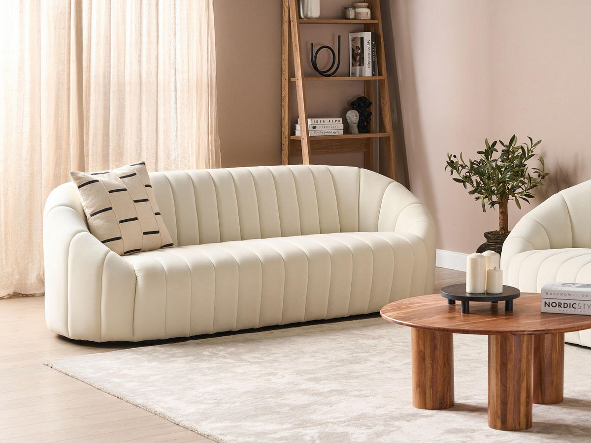 3-SITZER-SOFA Samtstoff cremeweiß Malung - Weiß, Textil (200/68/79cm) - Beliani