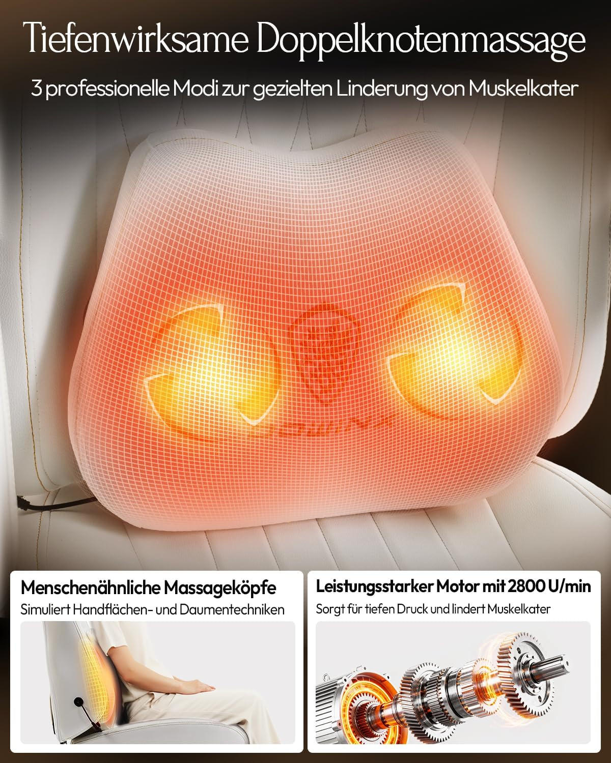 GAMING Stuhl mit Massagefunktion & Lendenwirbelstütze & Nackenstütze - Weiß, Leder (56/123/70cm)