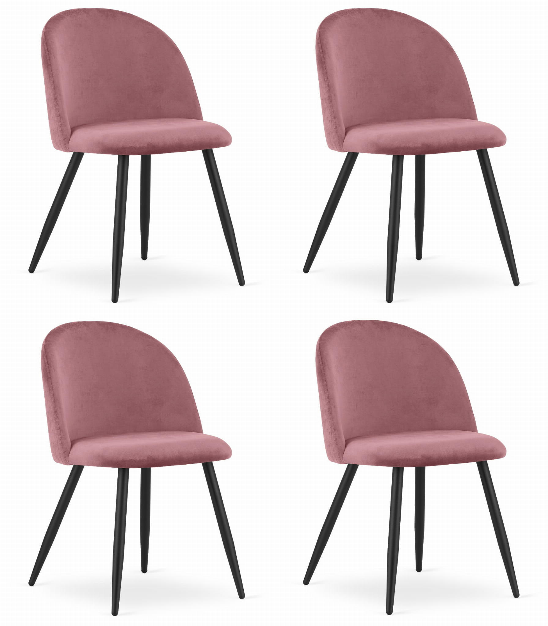 ESSZIMMERSTUHL 4-er Set BELLO dunkelrosa Sitz, schwarze Beine - Dunkelrosa/Schwarz, Textil (46/76.5/42.5cm) - Valora