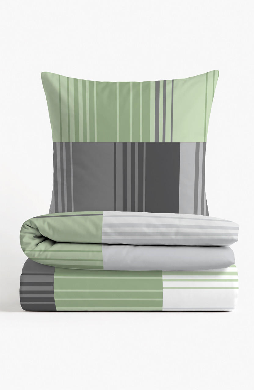 BETTWÄSCHE-GARNITUR Renforcé Streifenmix fichte, 155x220 cm + 80x80 cm - Dunkelgrün, Textil (155/220cm) - Castell