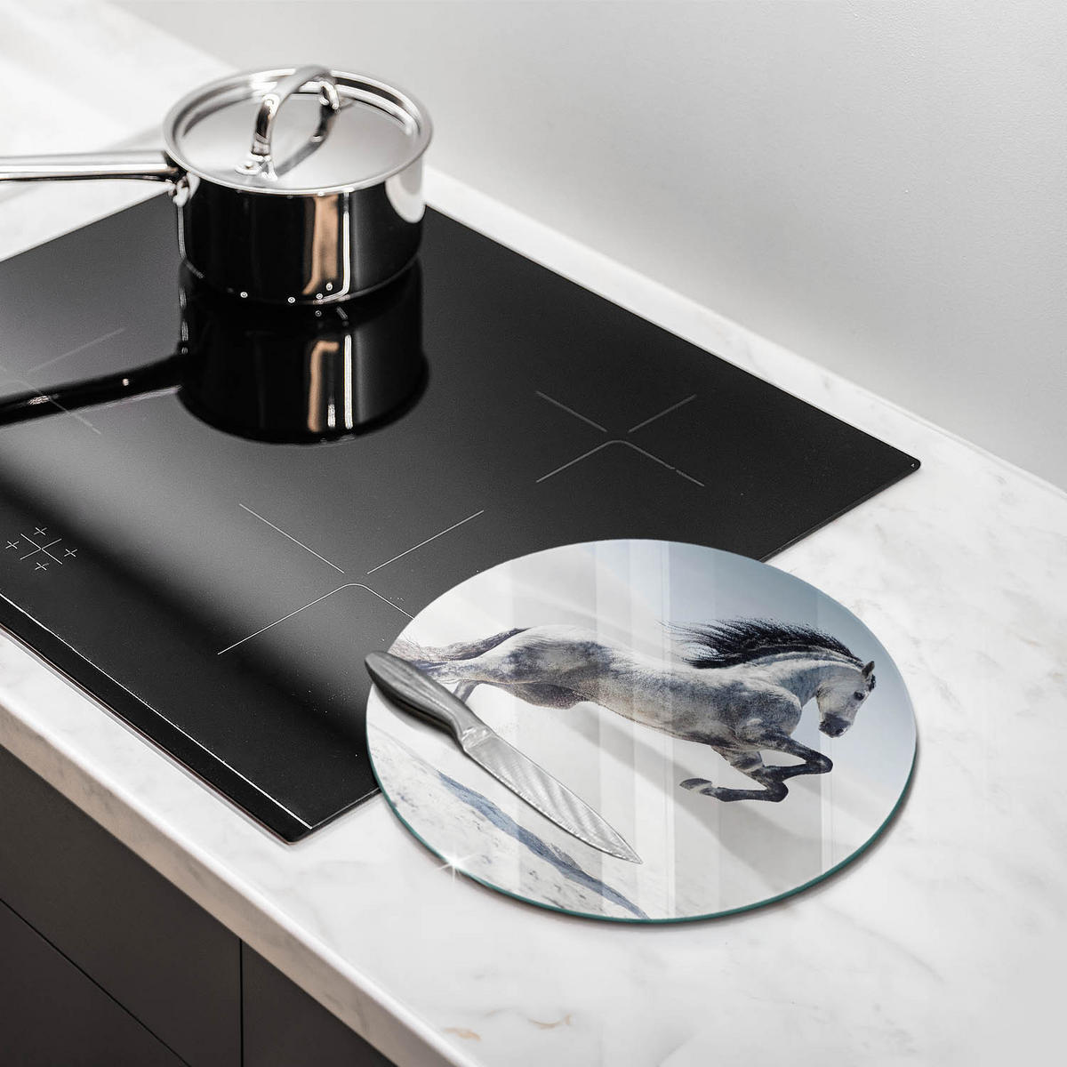 GLASPLATTE Ø 30 cm Weißes Rumänisches Pferd - Grau, Glas (30/30cm) - Wallfluent