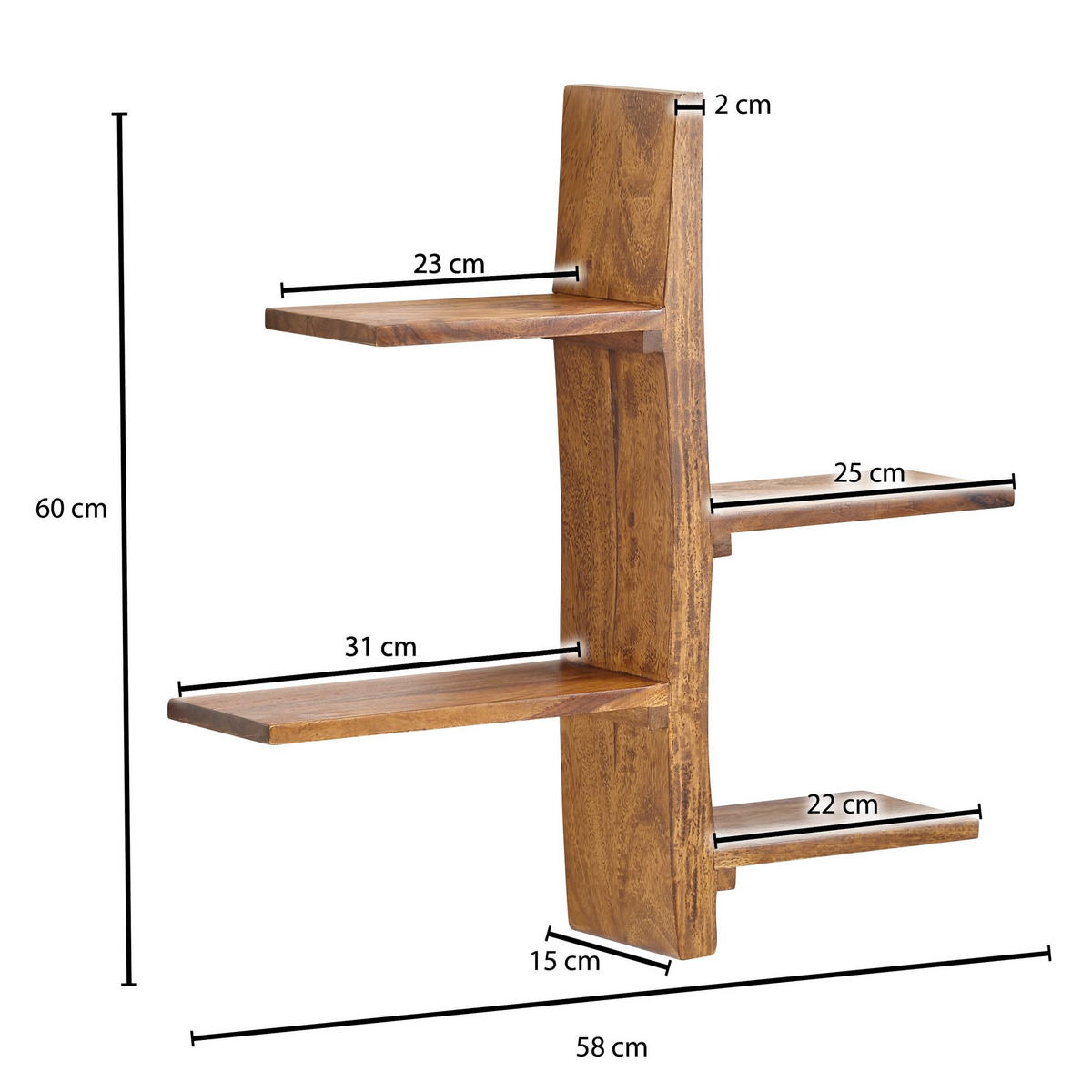 WANDREGAL Massivholz Modern Stil 58x60x15 cm Baumform Schwebend - Braun, Holz (58/60/15cm) - KADIMA DESIGN