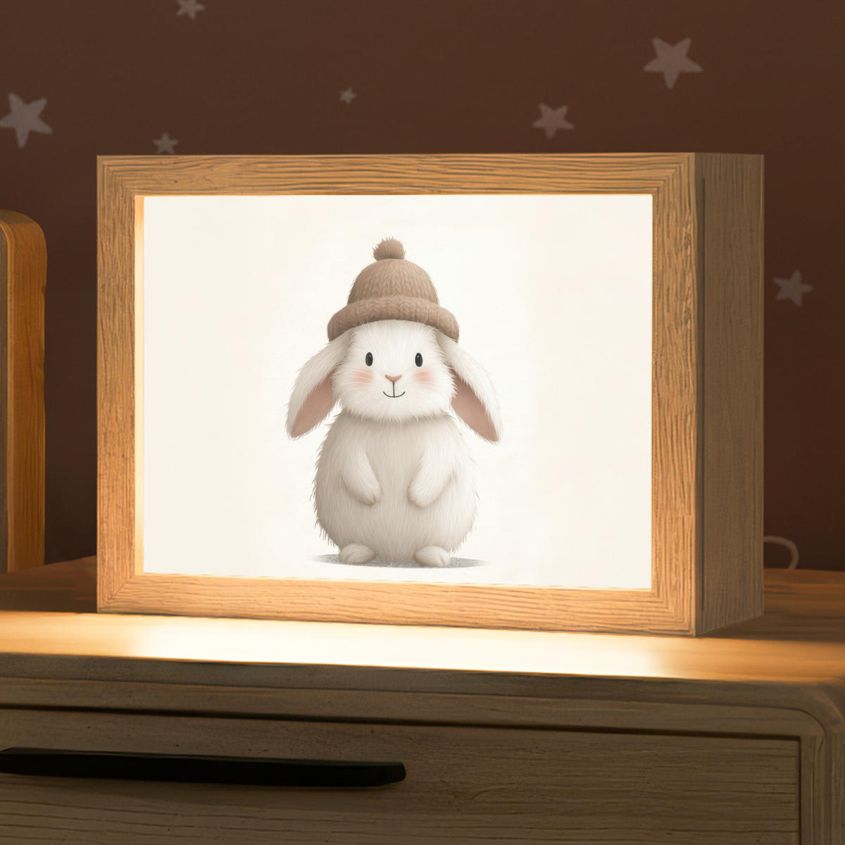 NACHTTISCHLAMPE Kaninchen - Hut - Ohren - Beige 20x15 cm - Creme, Holzwerkstoff (8/20/15cm)