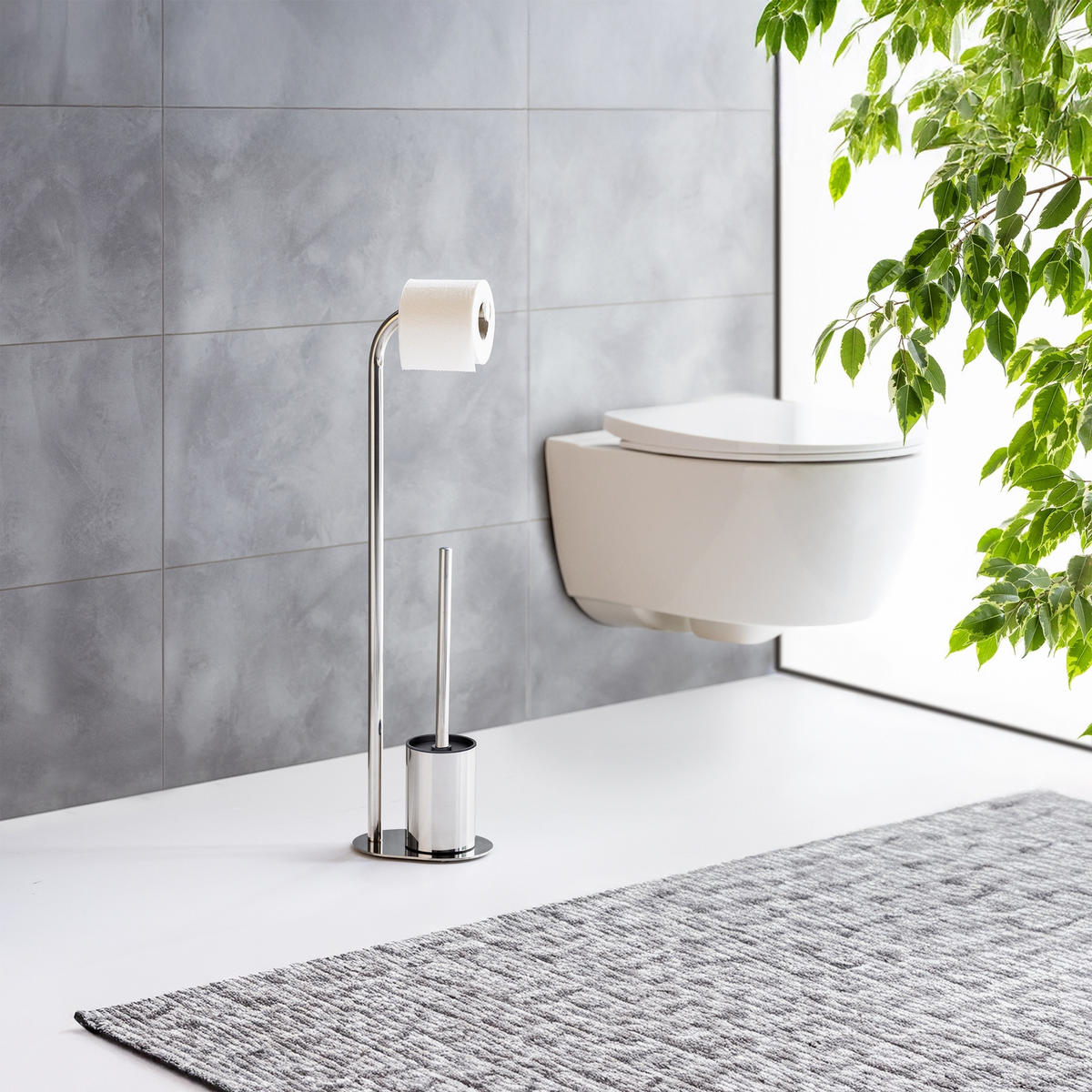 TOILETTENPAPIERHALTER und WC-Bürste Levante 13/18/63 cm - Silberfarben, Metall (18/63/13cm) - Wenko