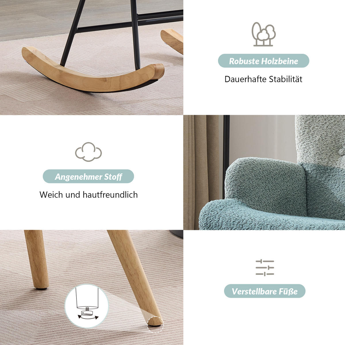 SCHAUKELSTUHL Bouclé mit Fußbank, Seitentasche 83/65,5/95 cm Multicolor - Multicolor, Textil (83/95/65.5cm) - Redom