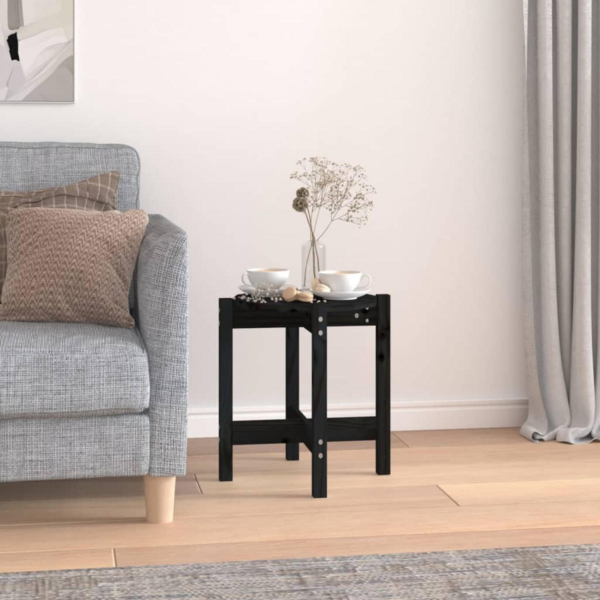 COUCHTISCH Schwarz Ø 42,5x45 cm Massivholz Kiefer - Schwarz, Holz (42.5/42.5/45cm) - furnicato