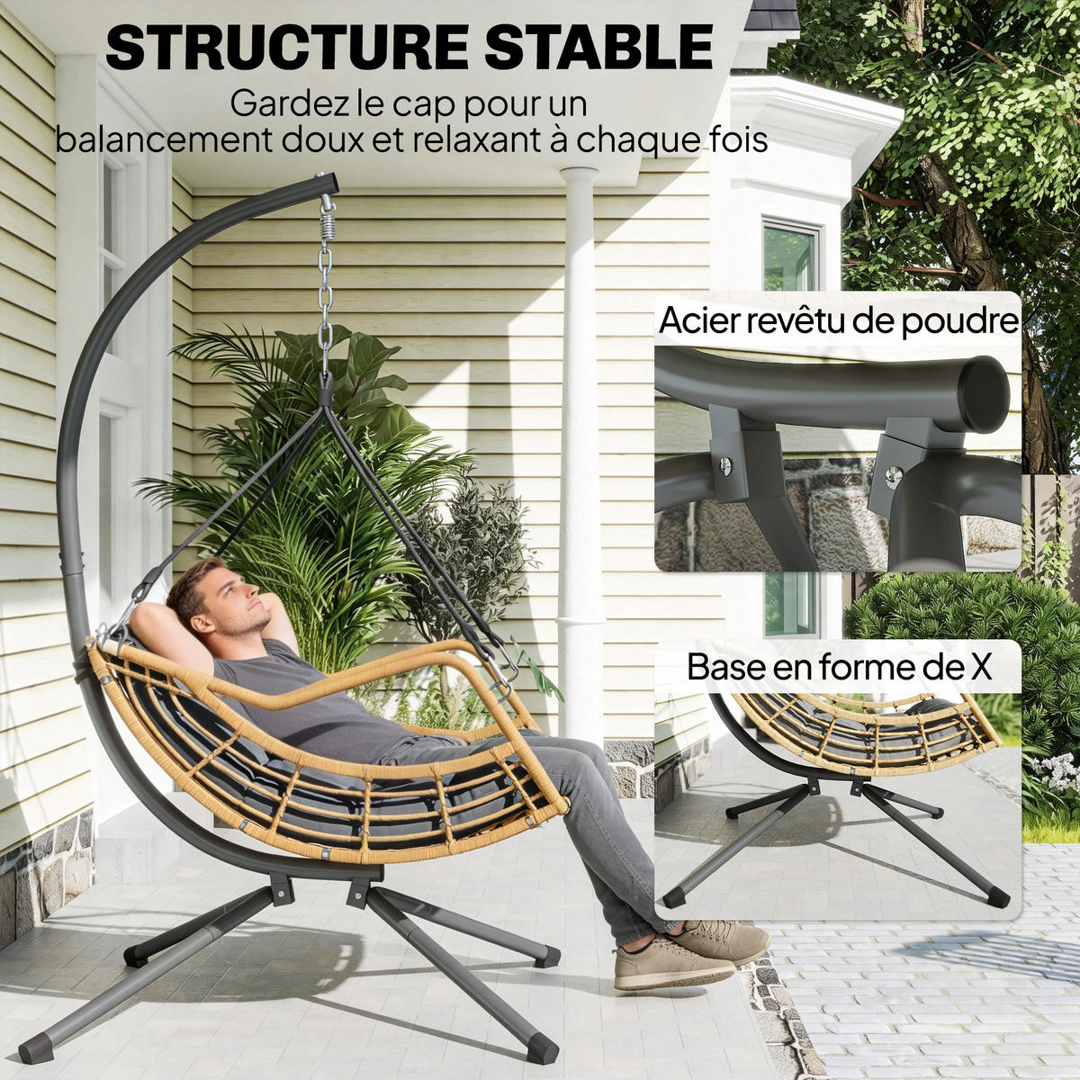 HÄNGESESSEL mit Gestell DE-13714 höhenverstellbar Grau - Dunkelgrau, Metall (100/192/118cm) - ComfortXL