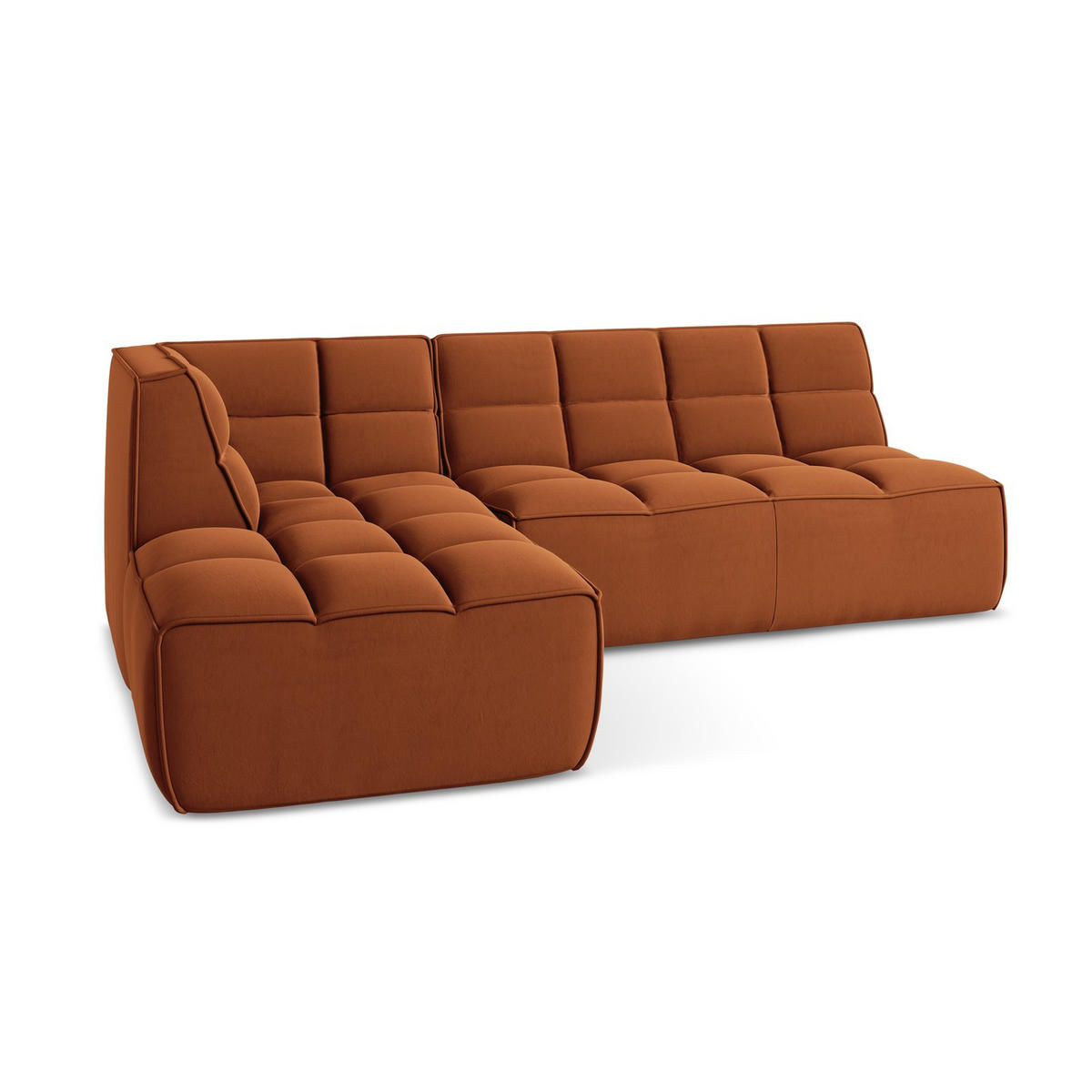 ECKSOFA Beidseitig Samt Stoff Orange - Terracotta/Schwarz, Kunststoff/Textil (258/178cm) - LaMiaSofa