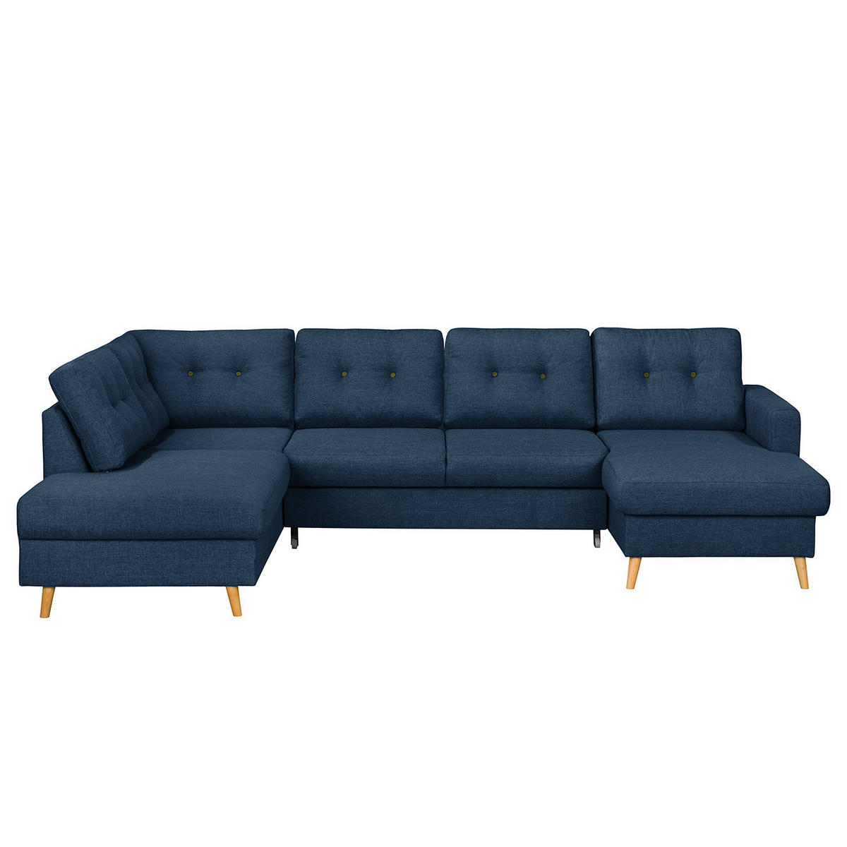 WOHNLANDSCHAFT mit Longchair - Blau/Olivgrün, Textil (290/90/200cm) - home24