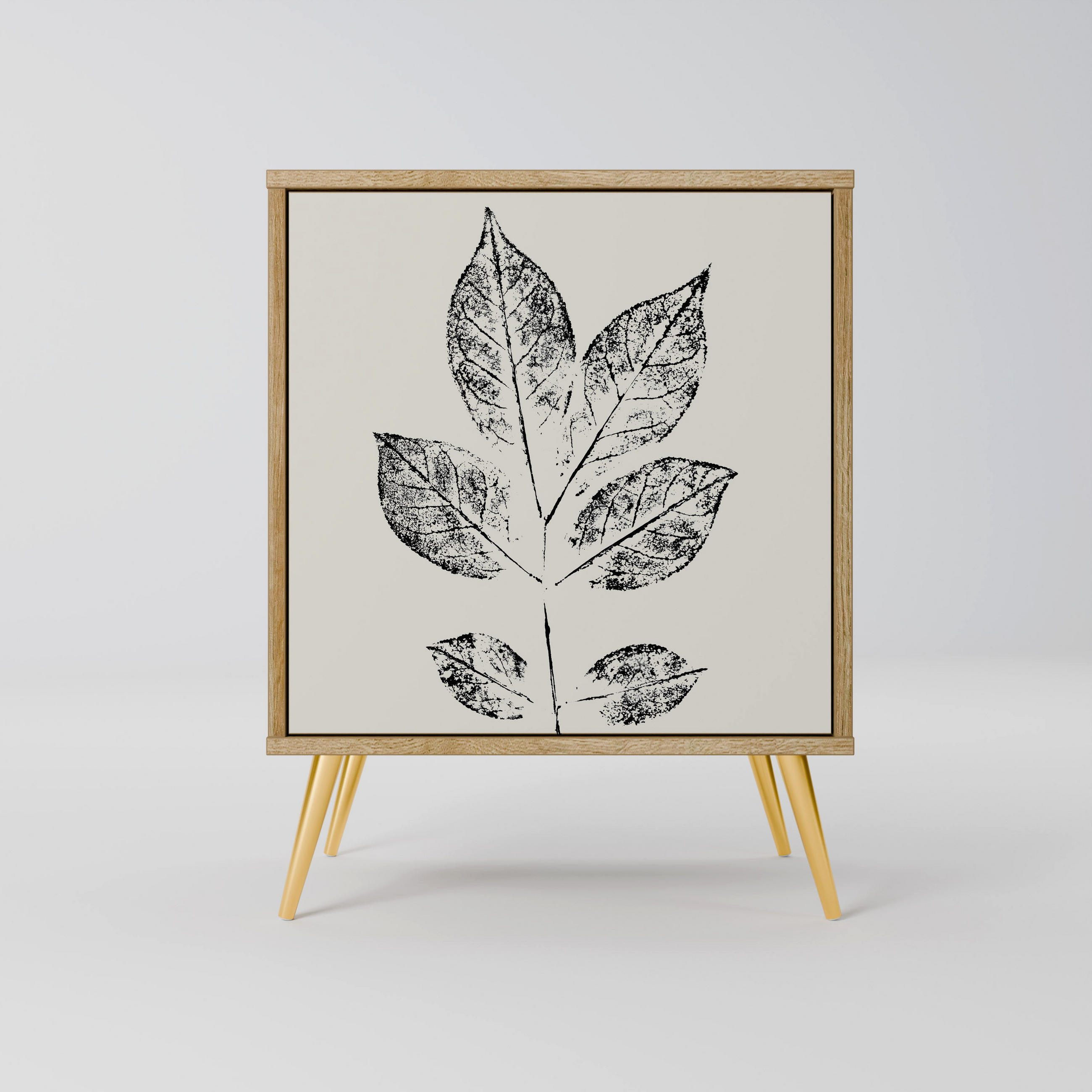 SIDEBOARD LEAFY STAMPS, Eichefarben, 57,5x42x75,5 cm, Goldfarbene Metallfüße - Eichefarben/Goldfarben, Holzwerkstoff/Metall (57.5/75.5/42cm) - SpaceRebels