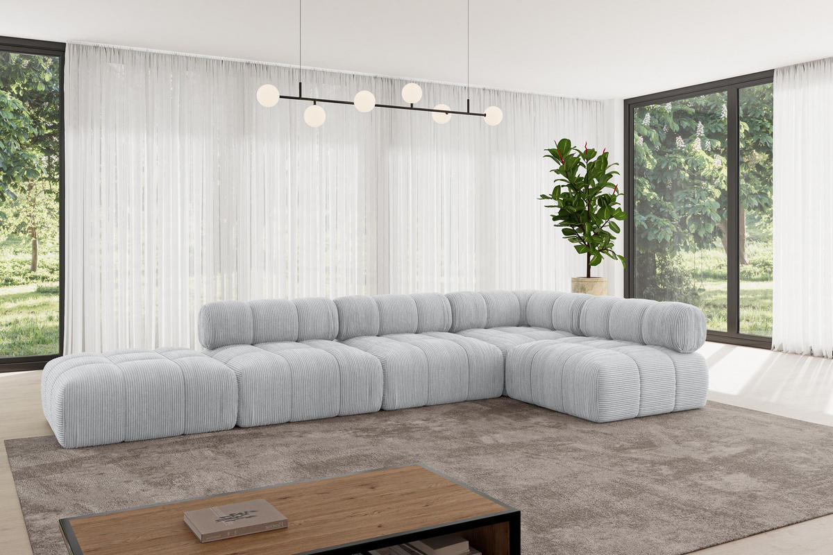 ECKSOFA modulares Sofa Favio-L2 - 380x190x70 cm Grau Cord - Grau, Holzwerkstoff/Textil (380/190cm) - ALTDECOR