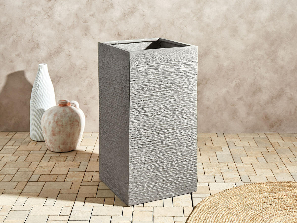 BLUMENTOPF taupe quadratisch 40/40/77 cm Dion - Beige, Naturmaterialen (77cm) - Beliani