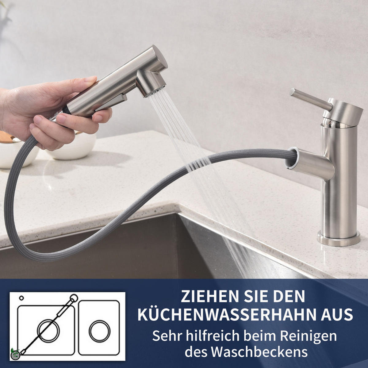 KÜCHENARMATUR Ausziehbar Edelstahl - Silberfarben, Metall (24.5/7.5/42cm) - HOMELODY