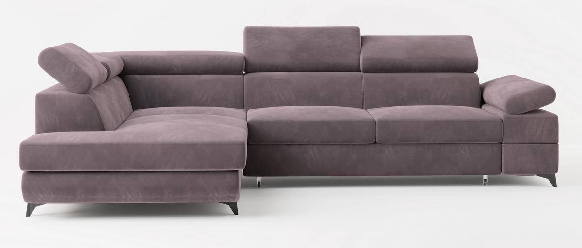 ECKSOFA FAVIEN L-S Lila Velours-Stoff mit Schlaffunktion - Lila, Holz (257/190cm) - MASSENO
