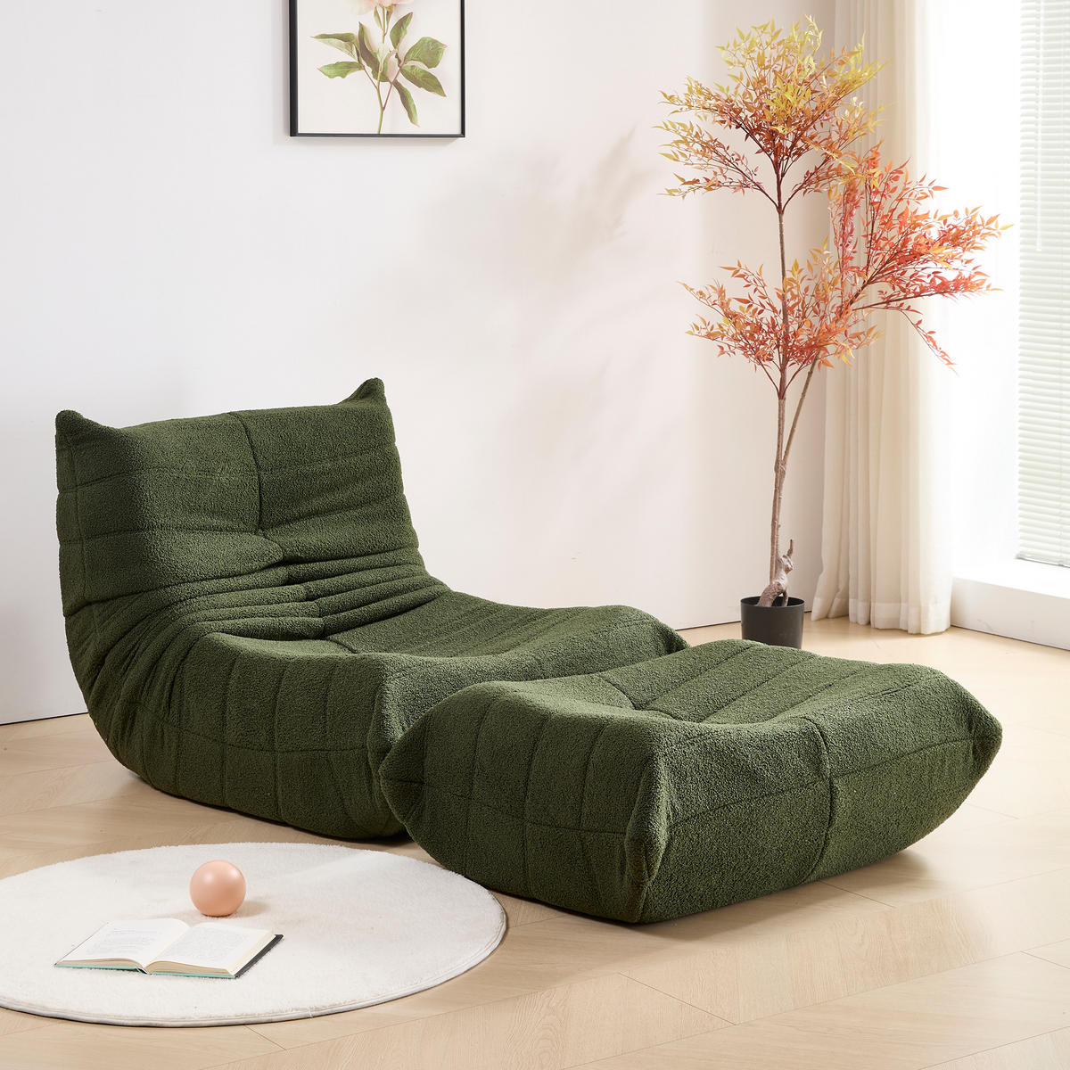 LOUNGESOFA 112/189 cm aus Teddyfleece in Grün - Grün, Textil (120/82/112cm) - BEAOK