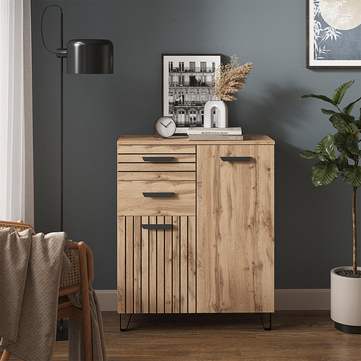 KREDENC Amber Hnědá - černá/dub Wotan, kompozitní dřevo (38/100/80.1cm) - Vicco