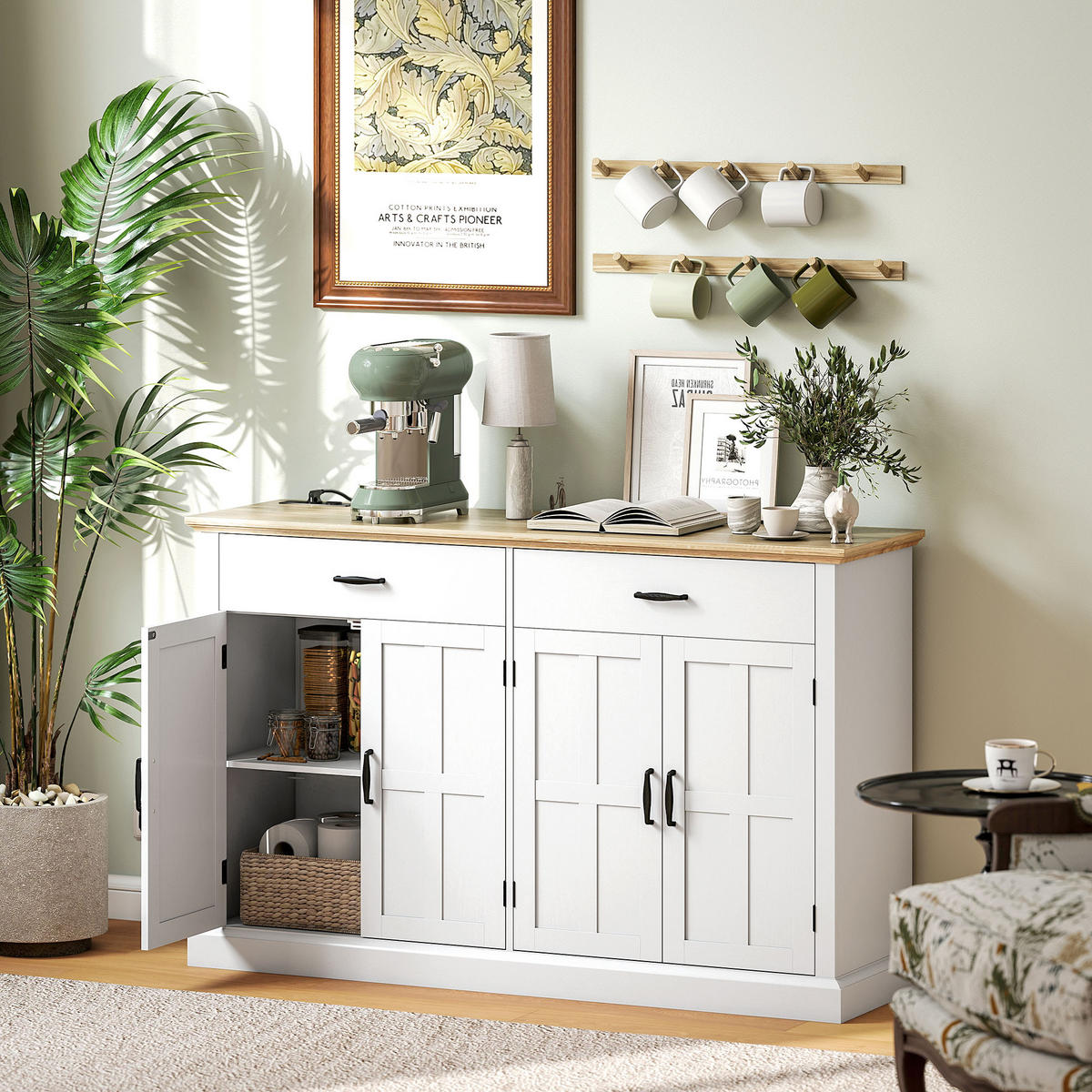 SIDEBOARD Weiß/Eichenfarben, 140/40/91,5 cm - Weiß, Holz (140/91.5/40cm) - PANGIVO