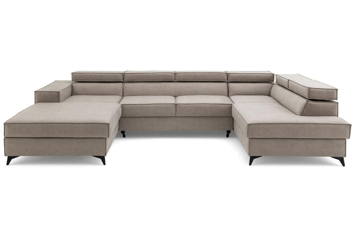 ECKSOFA PURE U Rechts mit Schlaffunktion 127x270 Velours Creme - Creme/Schwarz, Holz/Textil (204/340cm) - Muffo