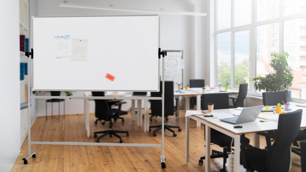 MOBILES Board, Serie: TM Idea/Flex – mit doppelseitiger Whiteboard-Oberfläche, drehbar, 170×100 cm - Weiß, Metall (170/100/62cm) - ALLboards