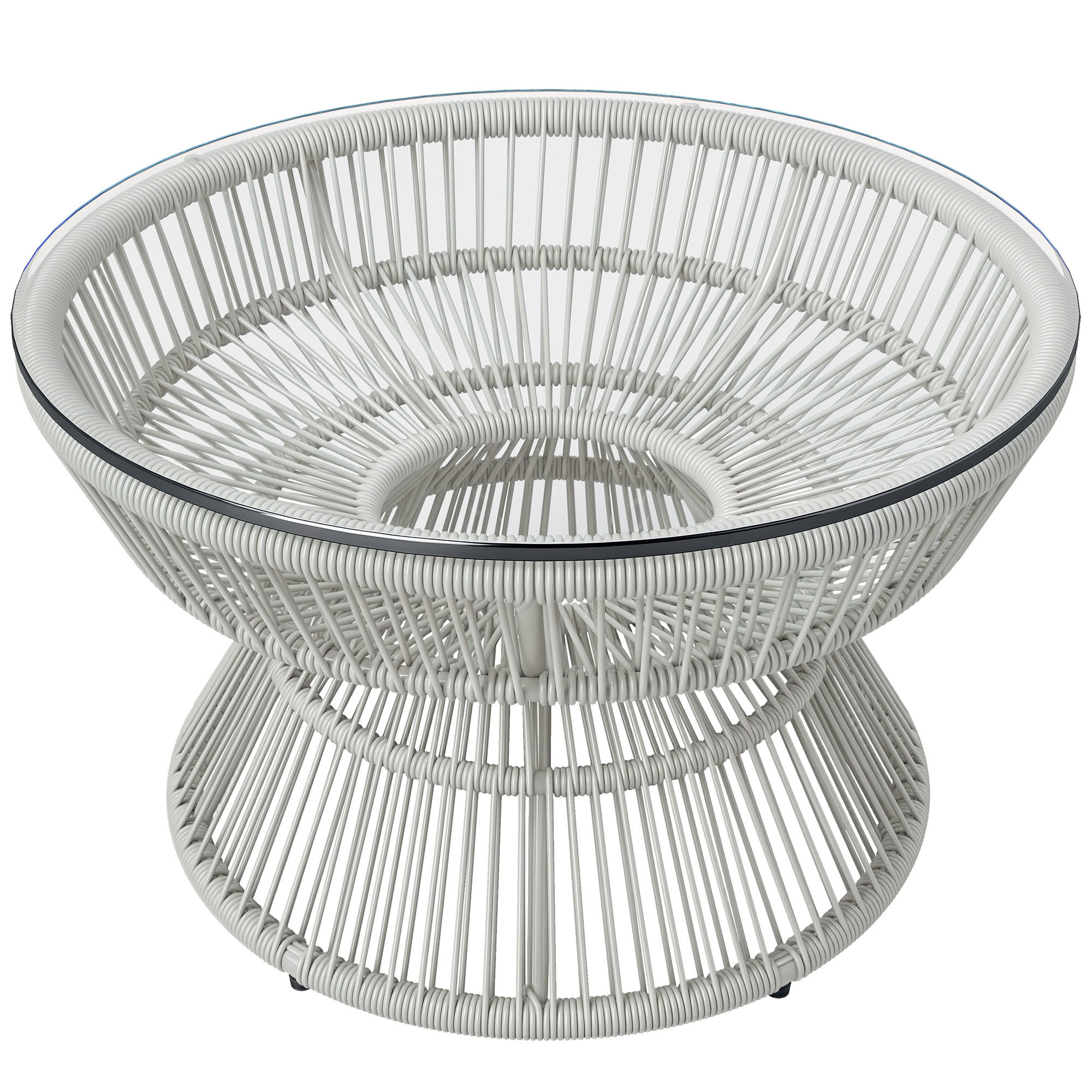 GARTENBEISTELLTISCH DE-13612 rund mit Glasplatte Natur - Hellgrau, Kunststoff/Metall (60/60/37cm) - ComfortXL