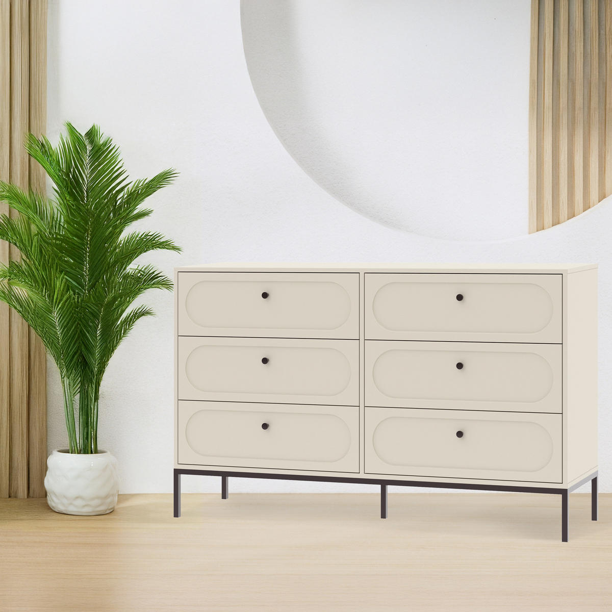 KOMMODE TILA, Cremefarbig - Creme, Holzwerkstoff (150/92/40cm) - KONSIMO®