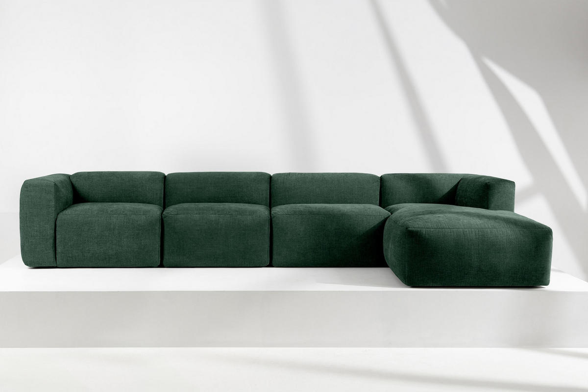 ECKMODULSOFA-RECHTS BUFFO 6-Sitzer mit extrem weicher Sitzfläche, Gewebestoff, marine - Blau/Grün, Textil (377/180cm) - KONSIMO®