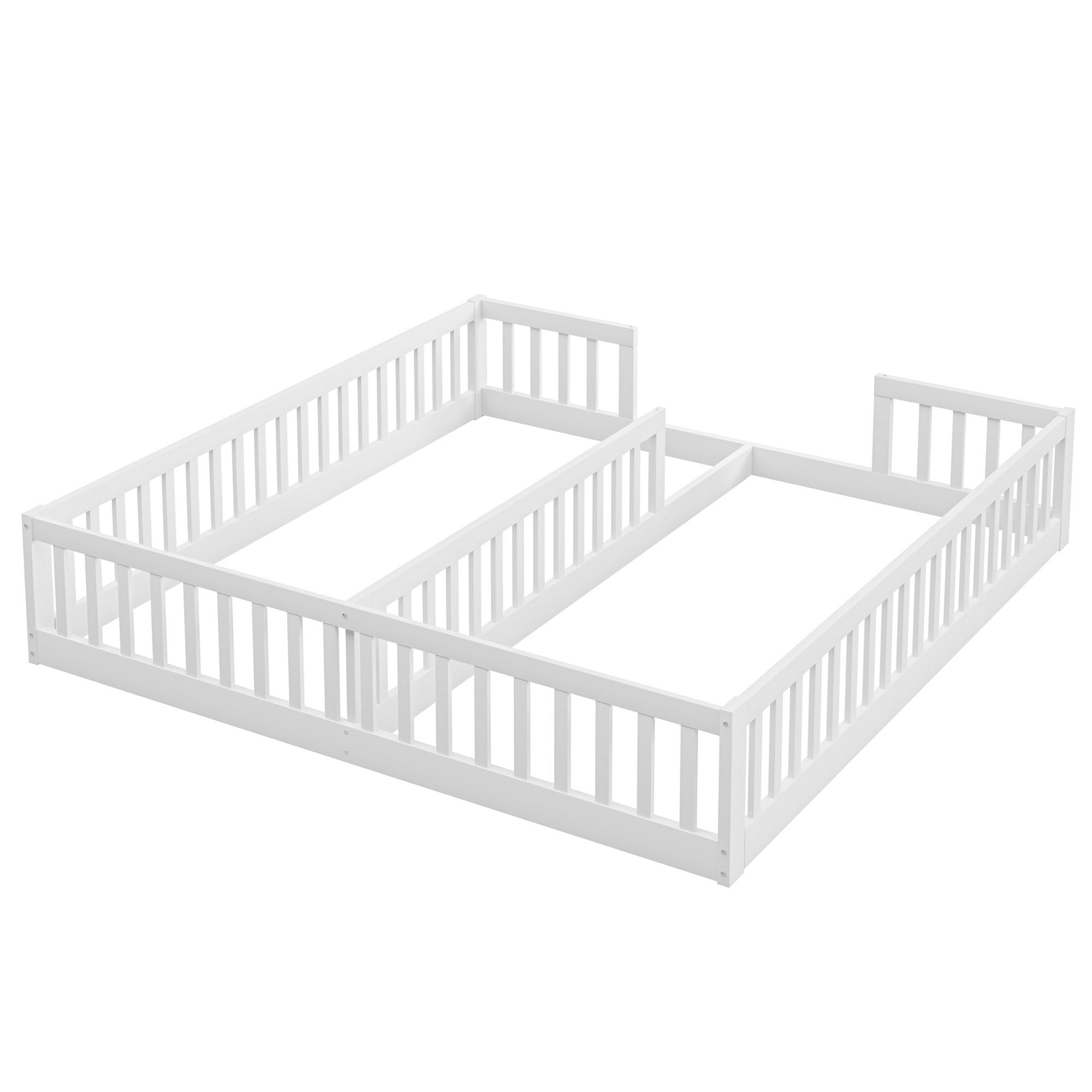 BODENBETT 90/200 cm DE-03165, als 2er-Set mit Gitter, in Weiß - Weiß, Holz/Holzwerkstoff (90/200cm) - ComfortXL