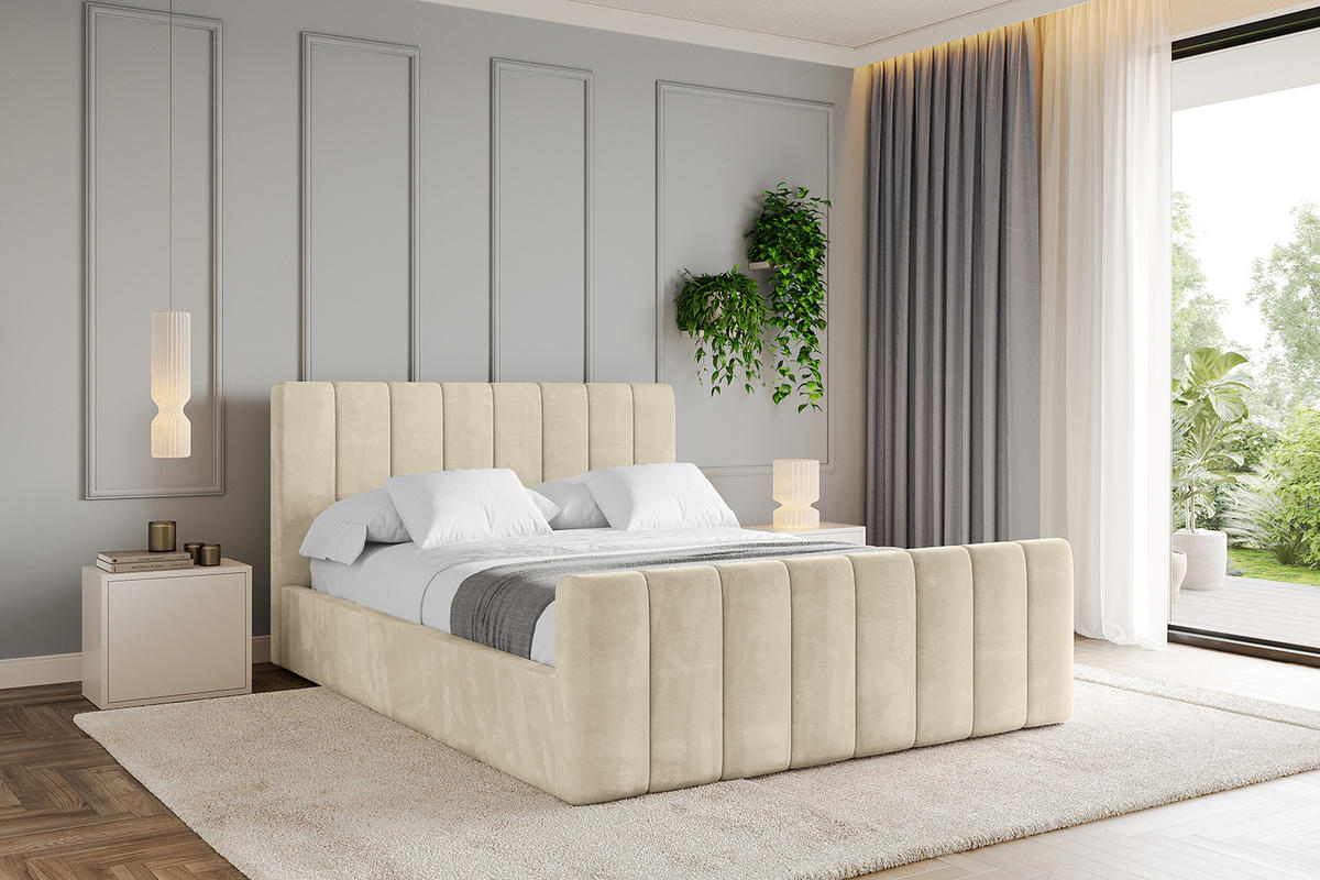 POLSTERBETT mit Bettkasten, Fußteil und Lattenrost, Boxbett mit Matratze H3/H4 - STERA-Z 140x200 Beige - Cappuccino, Holzwerkstoff/Textil (140/200cm) - ALTDECOR