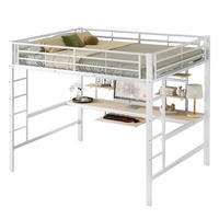 HOCHBETT 140/200 cm Weiß aus Metall mit Schreibtisch und 2 Regalen - Weiß, Metall (140/200cm) - OKMYHOME