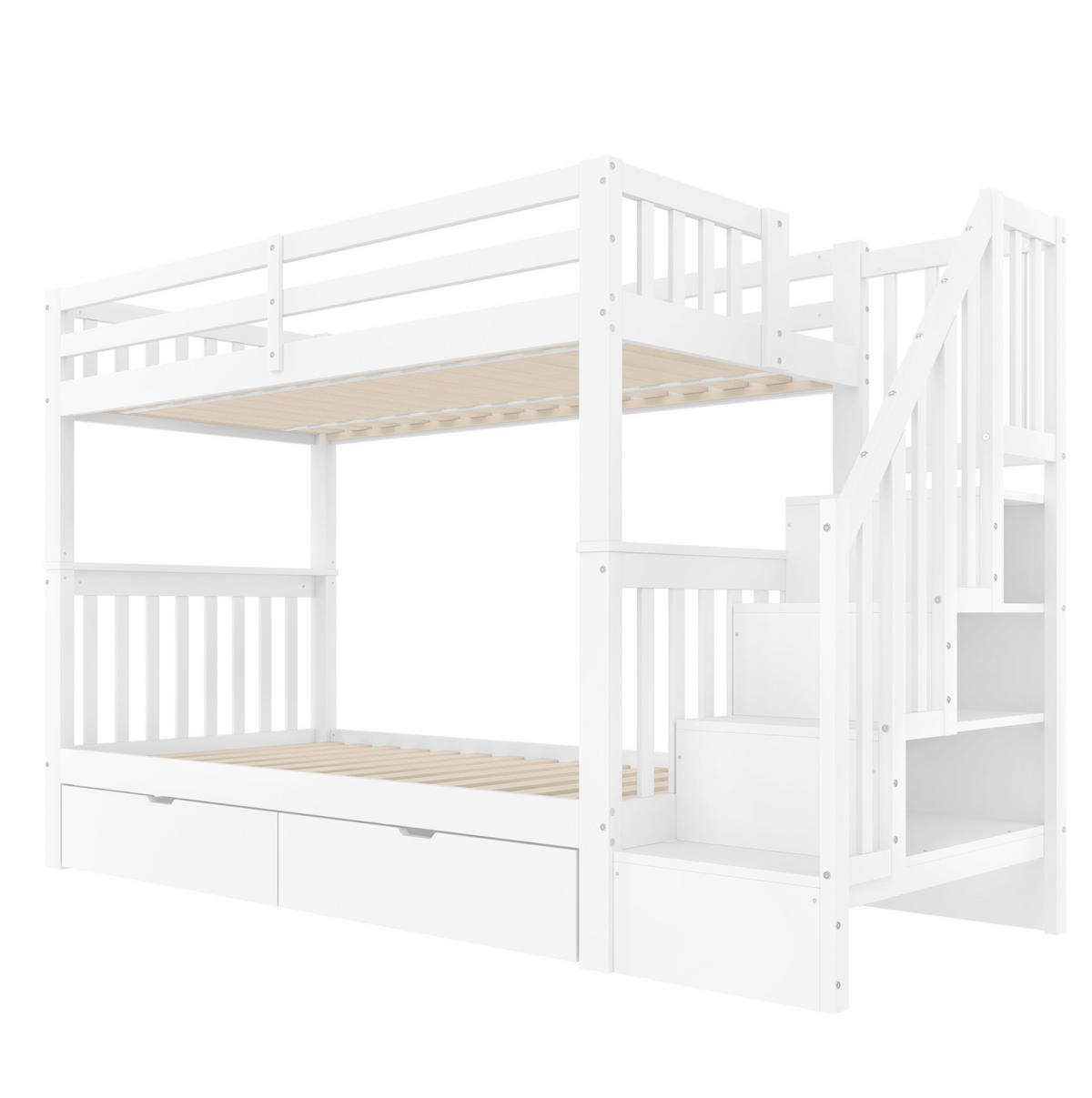 ETAGENBETT 90/200 cm in Weiß mit Treppenregal und 2 Schubladen - Weiß, Holz (90/200cm) - BEAOK