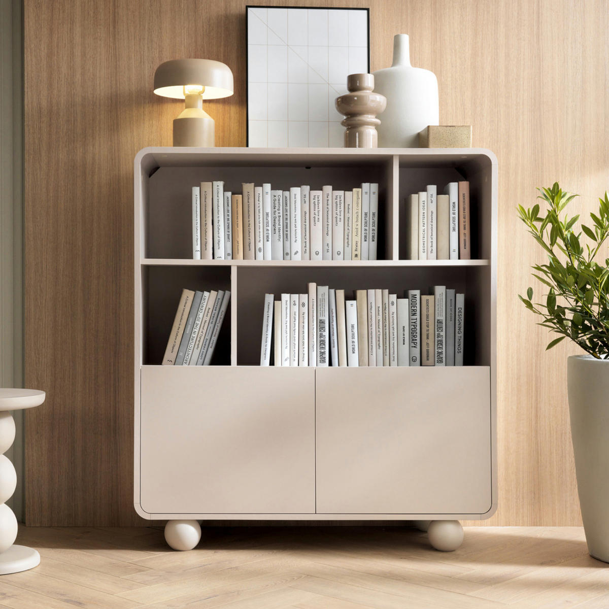 BÜCHERREGAL KAMLOOPS REG1-2D Abgerundeter Korpus, Kaschmir - Kaschmir, Holz/Holzwerkstoff (108/121/39cm) - Komodee